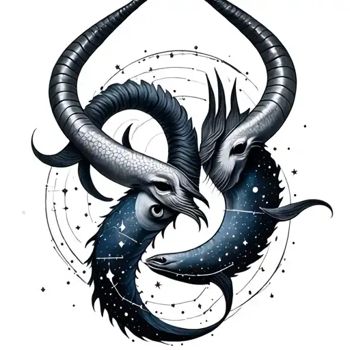 Capricorn And Aquarius And Pisces Constellation Intertwined