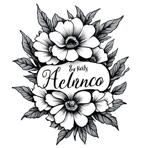 Name Tattoo With Flowers Intertwined For 2 Kids Names
