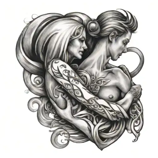 Mother And Son Holding Hands With Infinity Symbol And Heart