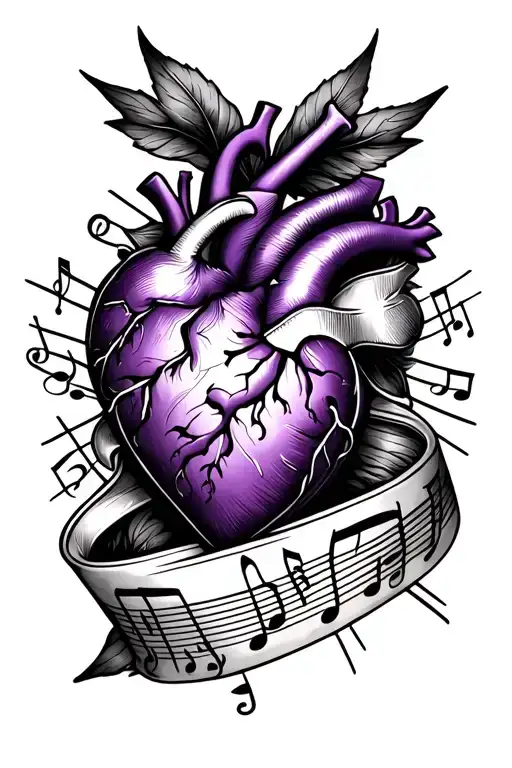 Purple Heart With A Music Theme Sleeve