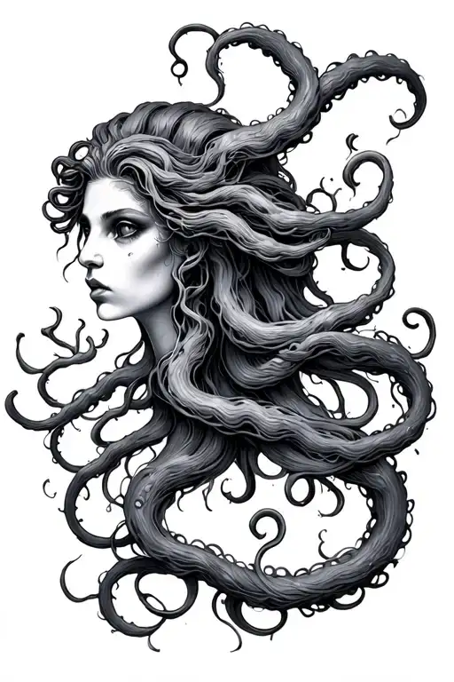 Lovecraft Medusa Sideways On With Long Flowing Hair
