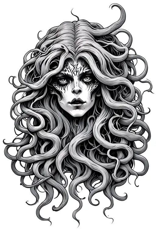 Lovecraft Medusa Sideways On With Long Flowing Hair Evil