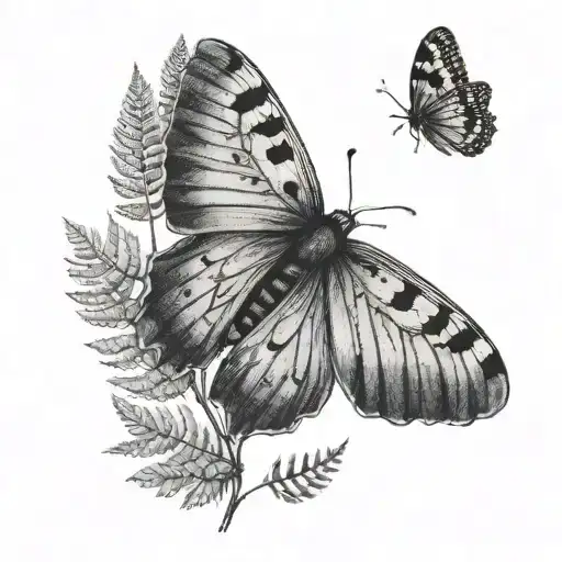 Simple Fern Leaf And Moth Resting