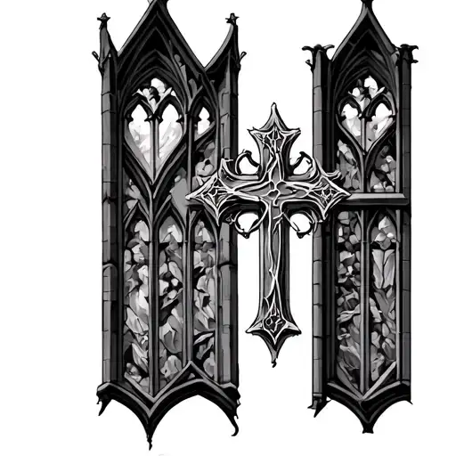 Goth Cross In The Middle With Cathedral Windows On The Sides
