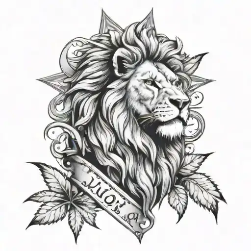 Lion With Cross And Marijuan Leaf