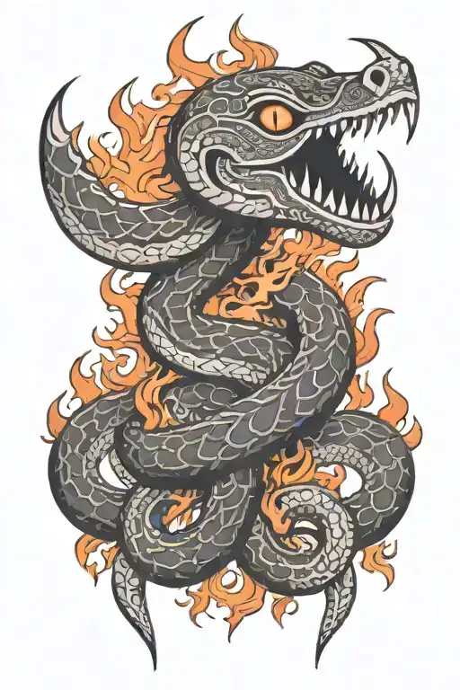 Aztec Snake And Fire In Background