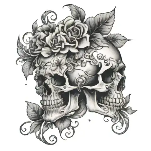 Pretty Skulls And Flowers Growing Inside