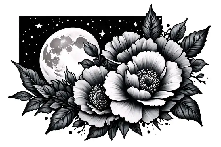 Flowers With Moon And Stars