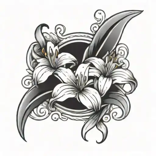 Breast Cancer Ribbon With Lilies Growing