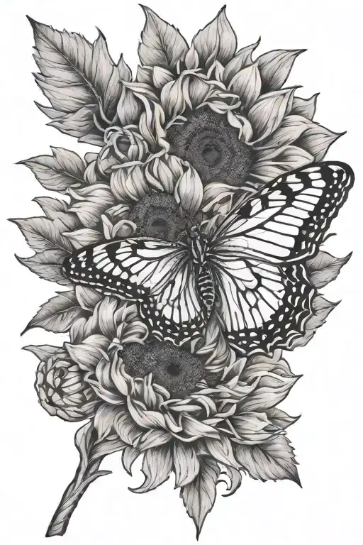 Sunflower Marigold Butterfly Flying