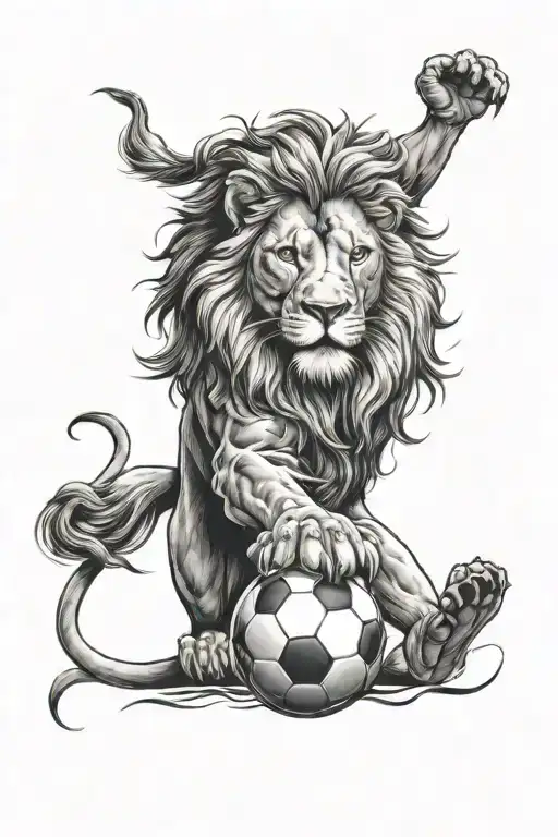 Soccer Tattoo On Back With Lion