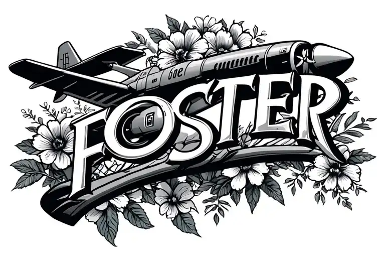 The Name Foster With A Plane Some Flowers And Travel Based Theme Surrounding The Name