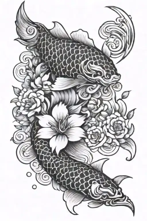 Flowers And Koi Fish Irezumi Style Upper Half Sleeve