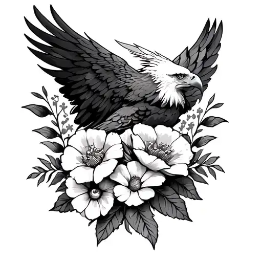 Eagle Wing And Flowers