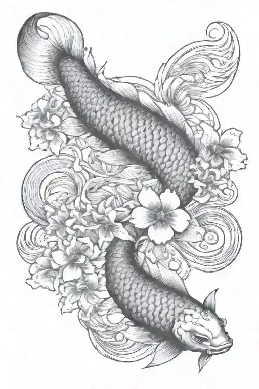 Flowers And Koi Fish Irezumi Style Upper Half Sleeve