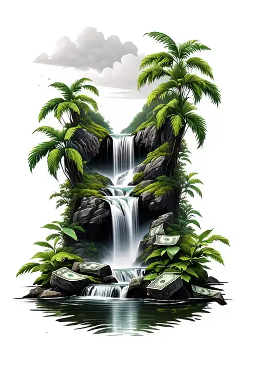Money Waterfall Surrounded By Lush Greenery