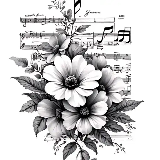 Flowers With Music Notes And Sheet Music Note Intertwined