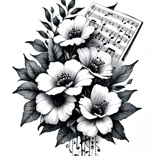 Flowers With Music Notes And Sheet Music Note Intertwined