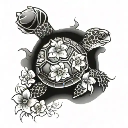 Turtle With Flowers Surrounding