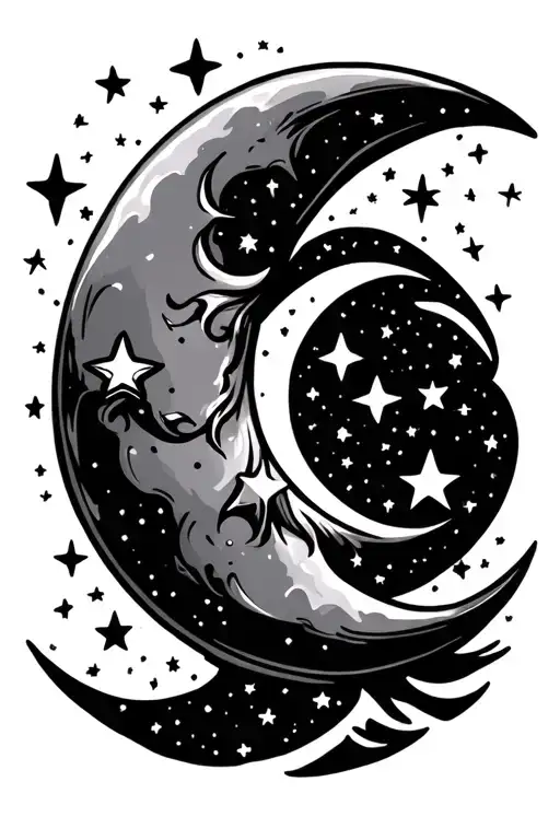 Crescent Moon Surrounded By Stars