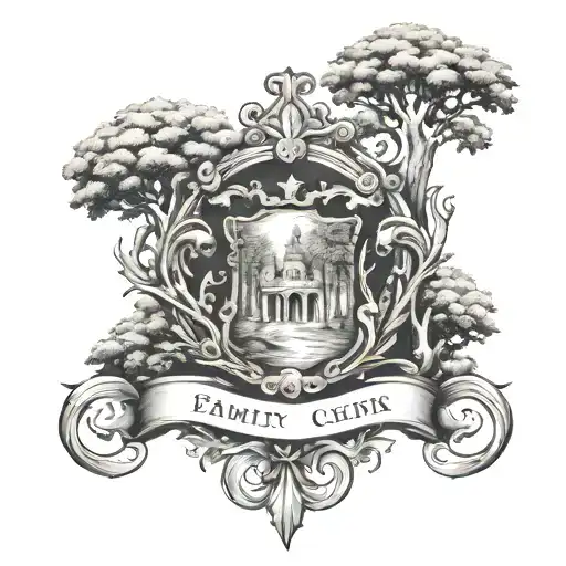 Family Crest Using Trees And Water Falls
