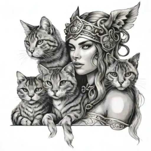 Realistic Norse Goddess Freya With Cats