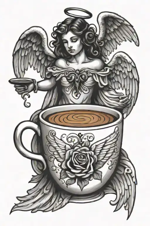 Cup Of Coffee With Mam And A Heart Or Angel Holding