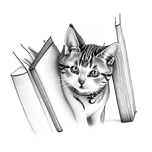 A Bookshelf Filled With Cats Sitting On Each Book Spine