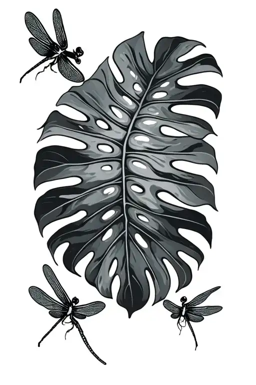 Monstera Leaves With Dragonfly