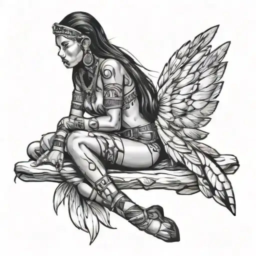 Native American Pinup Girl Sitting