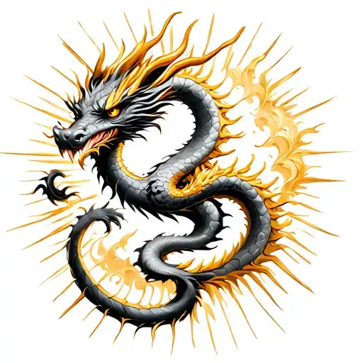 Golden Dragon Radiating From Power Center In Body