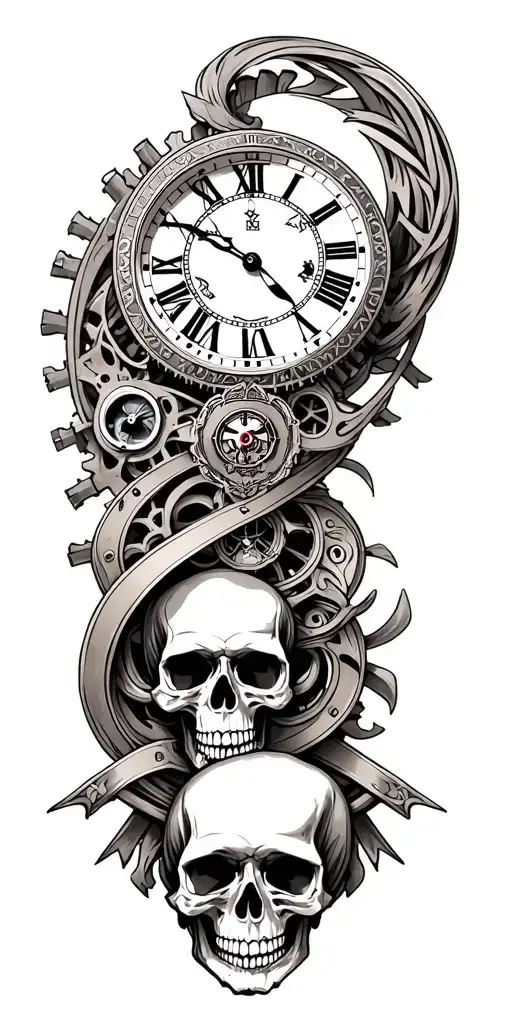 An Intricate Clockwork Design Intertwined With Military Insignia And Skulls