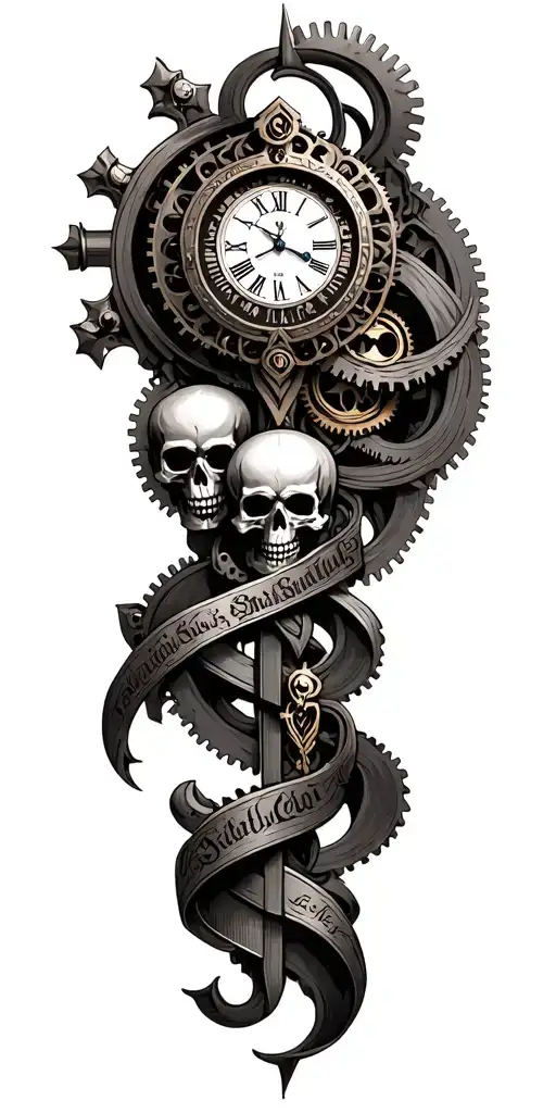 An Intricate Clockwork Design Intertwined With Military Insignia And Skulls