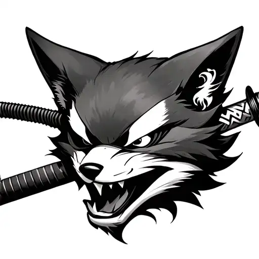 Kitsune Mask Biting Katana