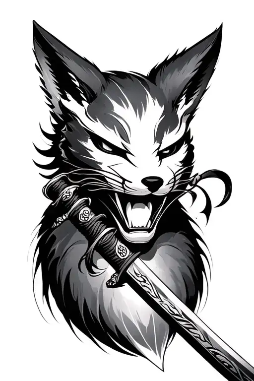 Kitsune Mask Biting Katana