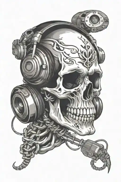 Skull Wearing Headphones