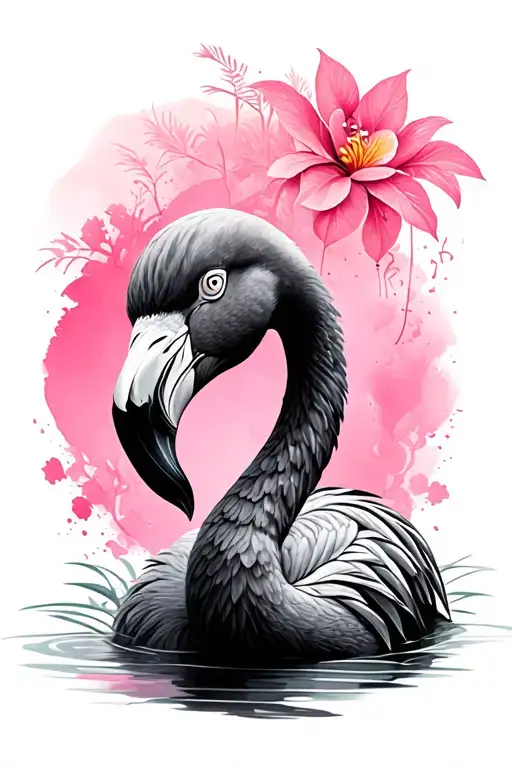 Black And Gray Flamingo With A Pink Background