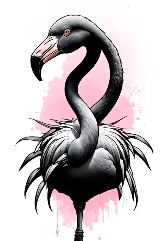 Black And Gray Full Body Flamingo With A Pink Background