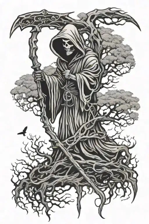 Grim Reaper Tree Of Life With Scythe Japanese Style