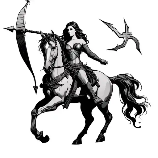 Half Horse Half Woman Warrior Holding Arrow With Sagittarius Sign