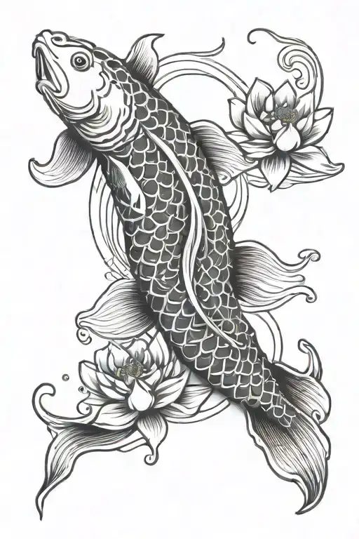 Koi Fish Lotus Flower