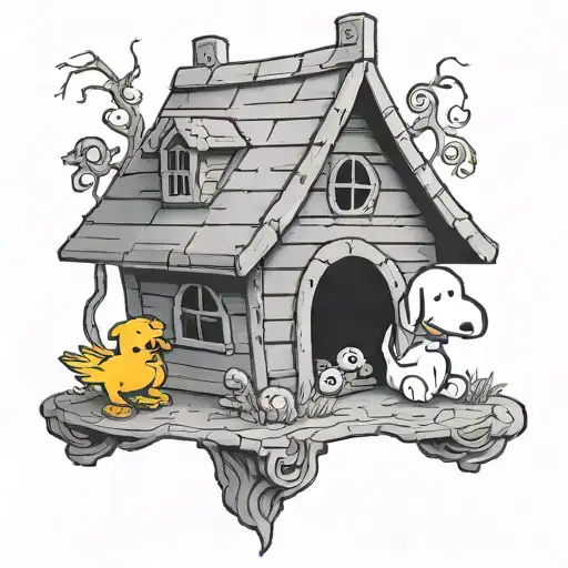Evil Snoopy And Woodstock On Gothic Doghouse