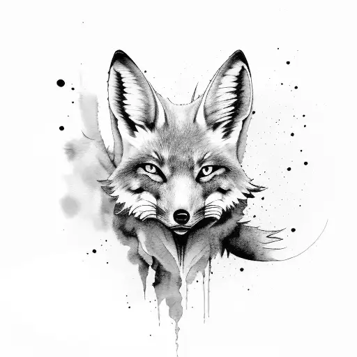 Black Abstract Water Color Nine Tail Fox Body