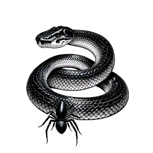 Black Mamba Snake With Black Widow Spider