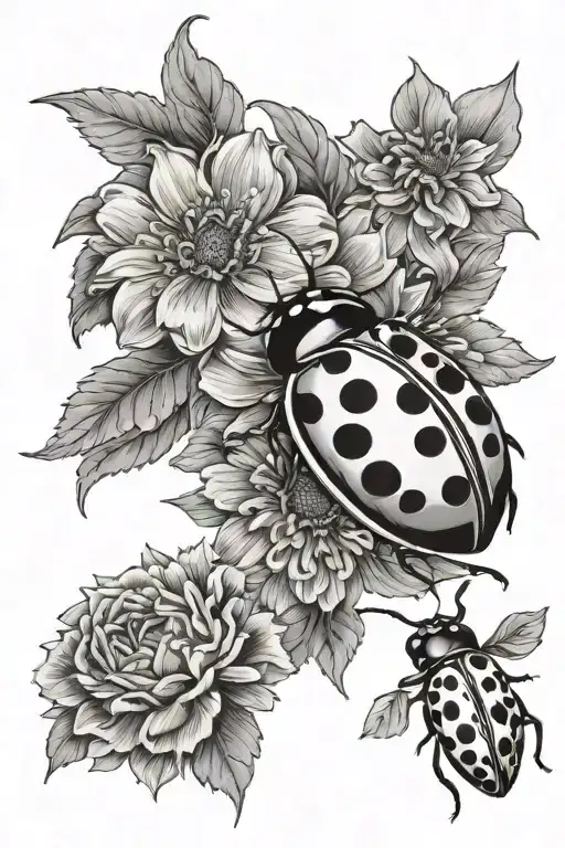 Flowers And A Ladybug