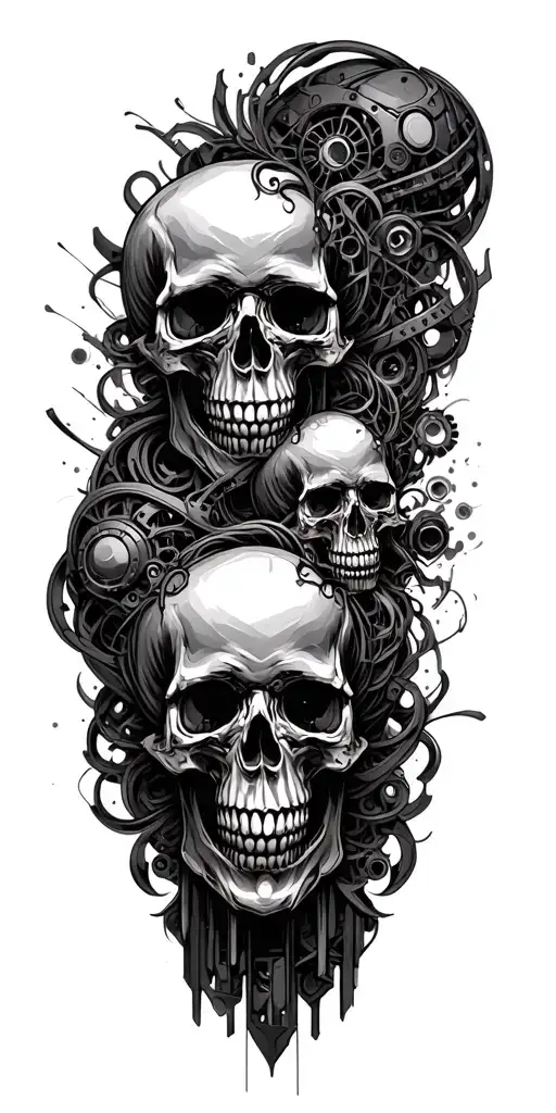An Intricate Skulls Design Intertwined With Mechanical Background
