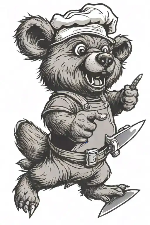 Bear Chef Giving Thumbs Up Holding A Chef Knife