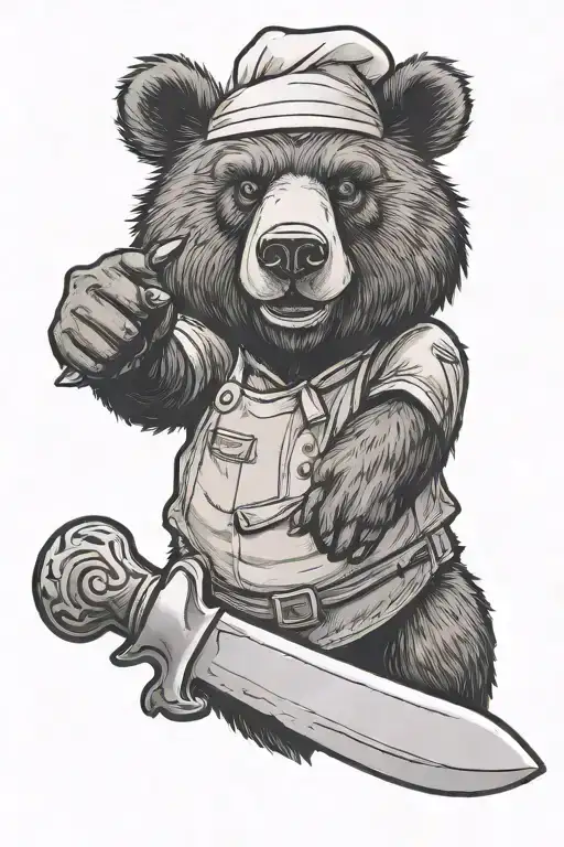 Bear Chef Giving Thumbs Up Holding A Chef Knife