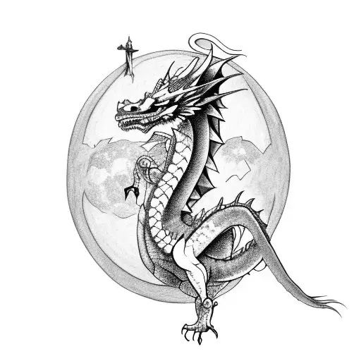 Dragon In Front Of A Full Moon