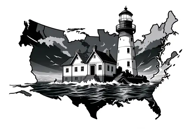 Lighthouse Coming Out Of A Map On The Bottom